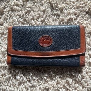 Dooney & Bourke vintage AWL Navy and Brown Leather Wallet snap closure wallet